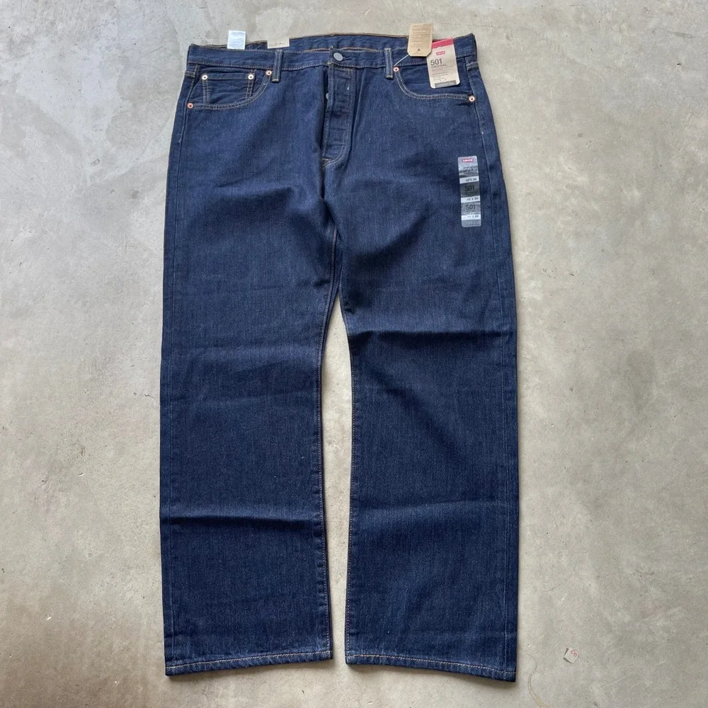 Levis 501 Original Fit Mens Jeans 40x30 Dark Wash Blue Denim Button Fly